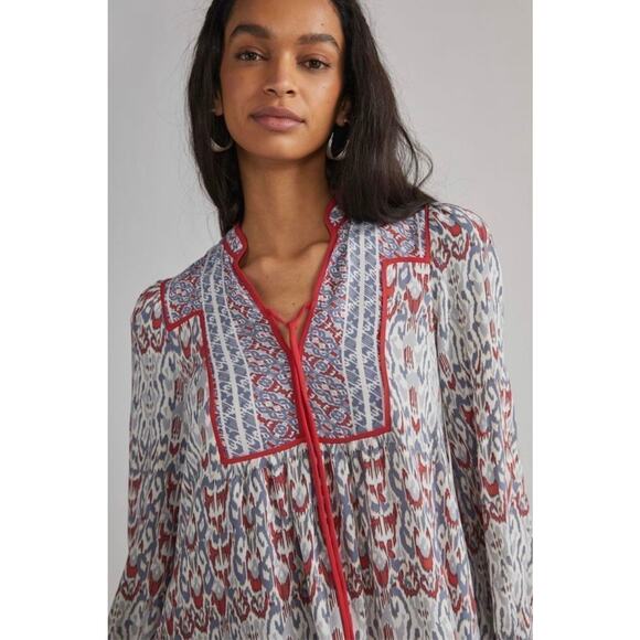 Anthropologie Spliced Tunic Dress Grey Motif Boho Tiered Small Petite - Picture 2 of 7